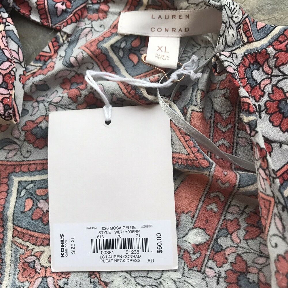 Lauren Conrad Sz XL Dress Cold Shoulder Mandala Floral Boho Ruffle Romantic READ - Picture 6 of 8